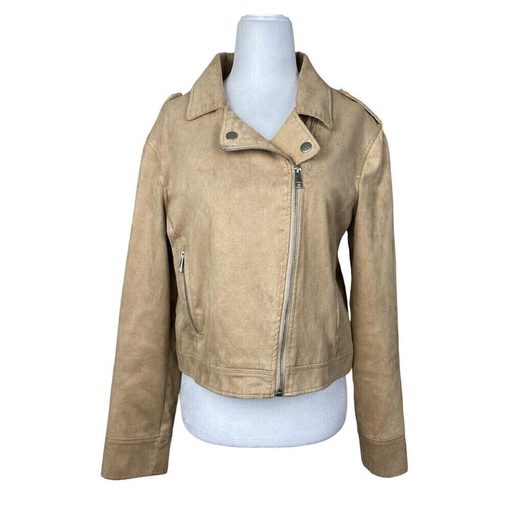 Urban Retro Moto Jacket Womens Extra Large Tan Zipped Pockets Full Zip Casual